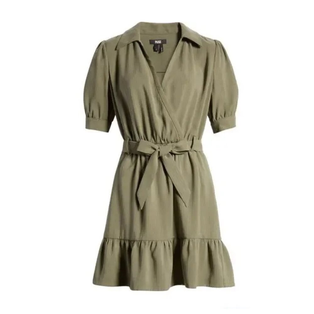 PAIGE Olive Green Short Sleeve Wrap Dress NWT